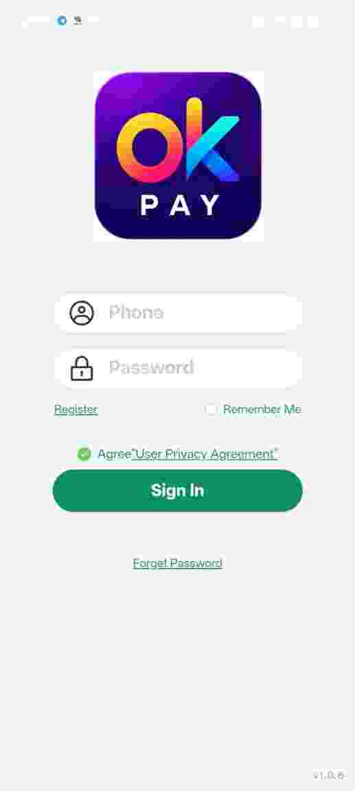 Okpay login screen preview